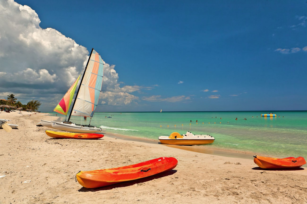Kayaks and catamarans at the beautiful beach of Varadero in Cuba 